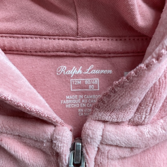 Ralph Lauren Pink Velour Hoodie Set, Size 9-12 months Cream color - Picture 3 of 6